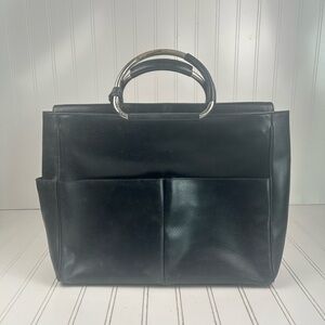 Gucci Vintage Black Leather Structured Handbag with Silver-Tone Metal Handles